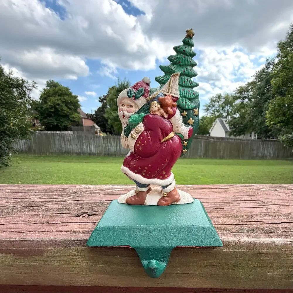 VTG Midwest Cannon Falls Cast Iron Santa Stocking Holder Tree Toys 1990s Taiwan